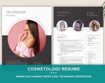 Currículum de estilista, Plantilla de currículum moderno, Currículum de esteticista, Currículum de belleza, Currículum de cosmetología, Currículum de maquillador, Currículum de artista de uñas