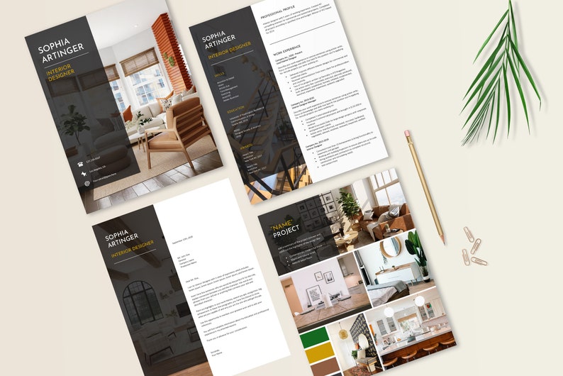May include: A portfolio of interior design projects showcasing a range of rooms, including a living room, kitchen, and bathroom. The portfolio features photographs of the completed spaces, along with mood boards and colour palettes.