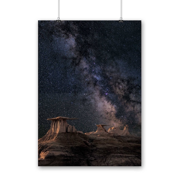 MILKYWAY ASTRONOMY PRINT Our Milky Way Galaxy Glowing Above Table Rock Formations geology science skywatch instant download print