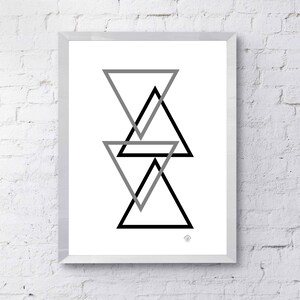 Celestial Triangles Modern Art Print, Mid-Century Modern Art Print, Minimal Apartment Printable, Danish Modern Art, Gray Rain Black Mountain