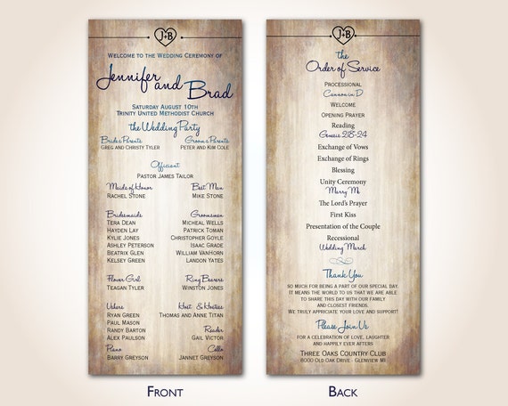 Wedding Program Rustic Woodgrain Country Wedding Etsy