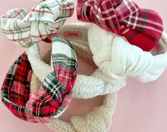 Holiday Collection Plaids and Textures Collection | Non-Slip Top Knot Knotted Fabric Covered Headband Hair Accessory (6 Patterns Available)