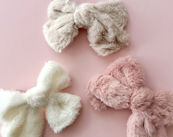 HOLIDAY COLLECTION Furry Bows with Spring Clip | Women's Girl's Fashion Hair Accessories Ponytail Buns Top Knots