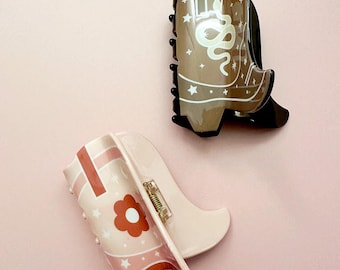 Medium Cowboy Cowgirl Boot Acetate Hair Claw Clip | Women's Girl's Trendy Fashion Hair Accessories (2 patterns available)