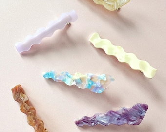 Asymmetrical Squiggle Acetate Metal Alligator Hair Clips (Set of 2) | Women's Girl's Trendy Fashion Hair Accessories
