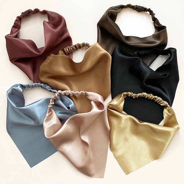 Shiny Jewel Toned Solid Fall Winter Triangle Head Scarf Wrap Elastic Headband Hair Bandana Kerchief| Women's Girl's Fashion Boho Accessories