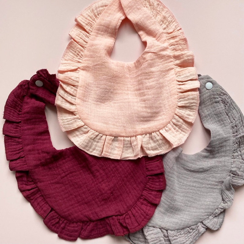 Ruffled Waterproof Baby Bib - Red Hearts