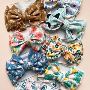 Baby Girl Headbands | Floral Tropical Patterned Knot Bow Stretchy Headband Hair Wrap Accessory | Newborn 0-12 Months Toddlers Small Children