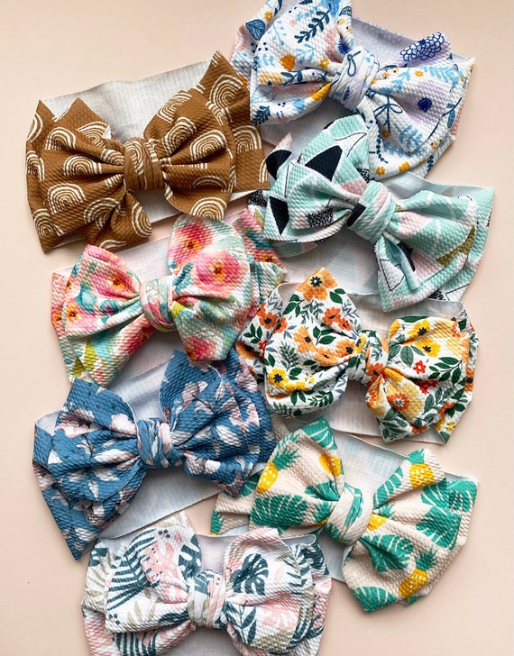 Baby Girl Headbands | Floral Tropical Patterned Knot Bow 