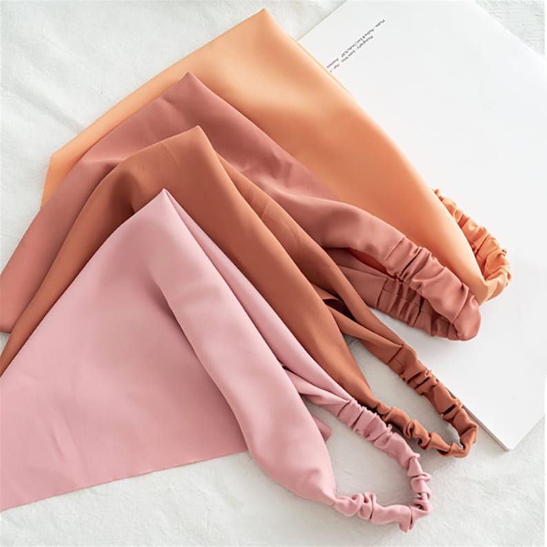 Solid Pastel Summer Triangle Head Scarf Wrap Elastic Headband Hair Bandana Kerchief Women's Girl's Fashion Spring Summer Boho Accessories image 3