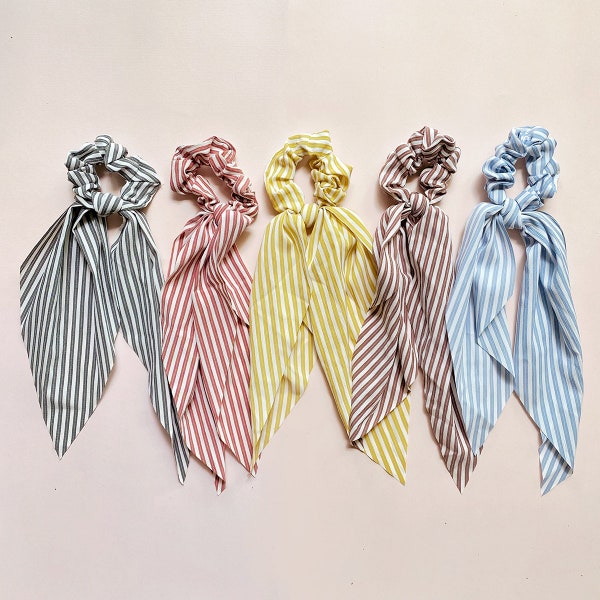 NEW Classic Summer Stripes Scrunchies Scarf | Women's Girl's Fashion Hair Accessories Ponytail Buns Top Knots