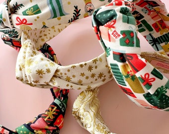 Holiday Collection Non-Slip Top Knot Knotted Fabric Covered Headband | Cute Chic Fashion Hair Accessory (5 Patterns Available)