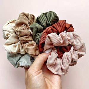 Silk Like Cordoroy Elastic Scrunchies | Women&#39;s Girl&#39;s Fashion Hair Accessories Ponytail Buns Top Knots Fall Colors (6 colors available)