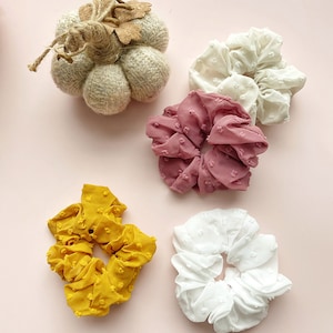 Chiffon Dot Elastic Scrunchies | Women&#39;s Girl&#39;s Fashion Hair Accessories Ponytail Buns Top Knots Fall Colors (4 colors available)