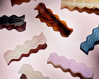Wavy Acetate Metal Alligator Hair Clips (Set of 2) | Women's Girl's Trendy Fashion Hair Accessories