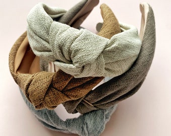 Neutral Linen Collection Non-Slip Knotted Fabric Covered Headband | Cute Chic Fashion Hair Accessory (4 Colors Available)