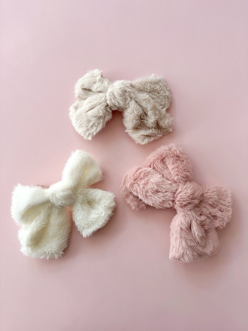 Furry Bows with Spring Clip Women's Girl's Fashion Hair Accessories Ponytail Buns Top Knots image 2