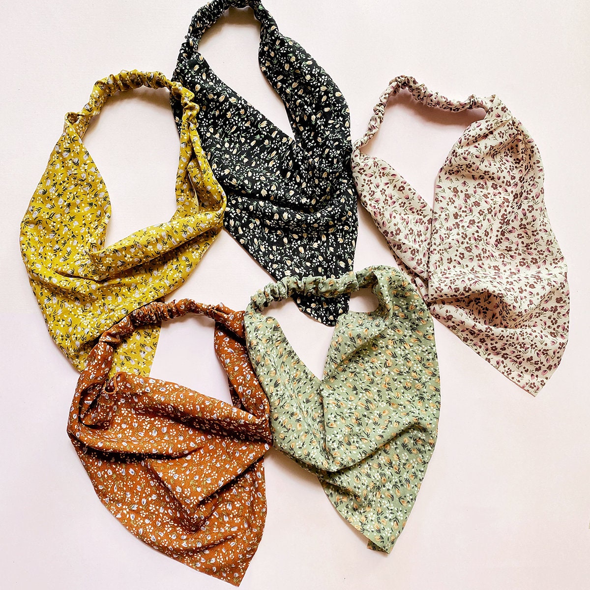 Dainty Mini Floral Triangle Head Scarf Wrap Elastic Headband Hair Ban…