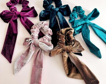 Velvet Bow Scrunchies | Women's Girl's Fashion Hair Accessories Ponytail Buns Top Knots (5 colors available)
