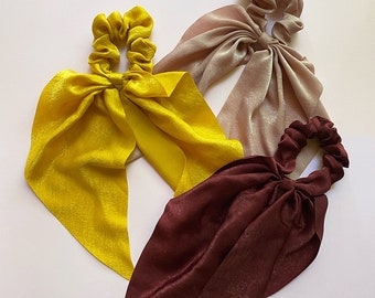 NEW Satin Solid Color Scrunchies Scarf | Women's Girl's Fashion Hair Accessories Ponytail Buns Top Knots