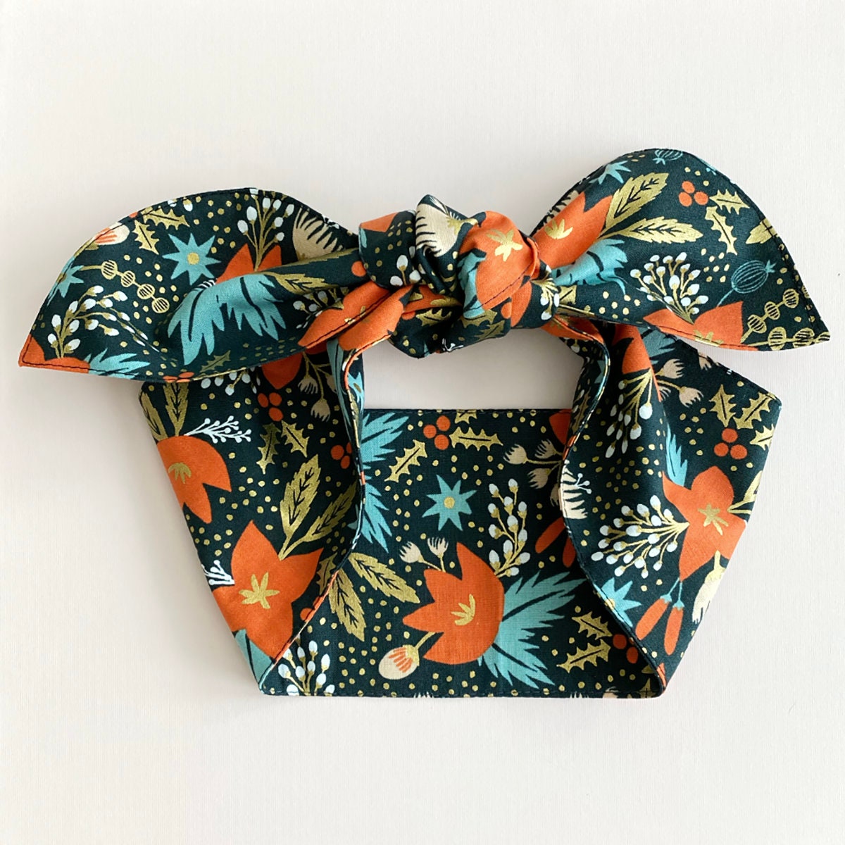 NEW Christmas Red Poinsettias Rifle Paper Floral Wide Hair Tie HeadBa…