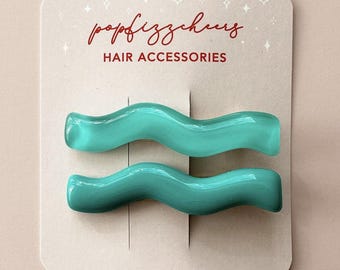 Teal Wavy Acetate Hair Clips (2 pieces per set) | Women's Girl's Trendy Fashion Hair Accessories