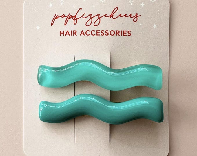 Teal Wavy Acetate Hair Clips (2 pieces per set) | Women's Girl's Trendy Fashion Hair Accessories