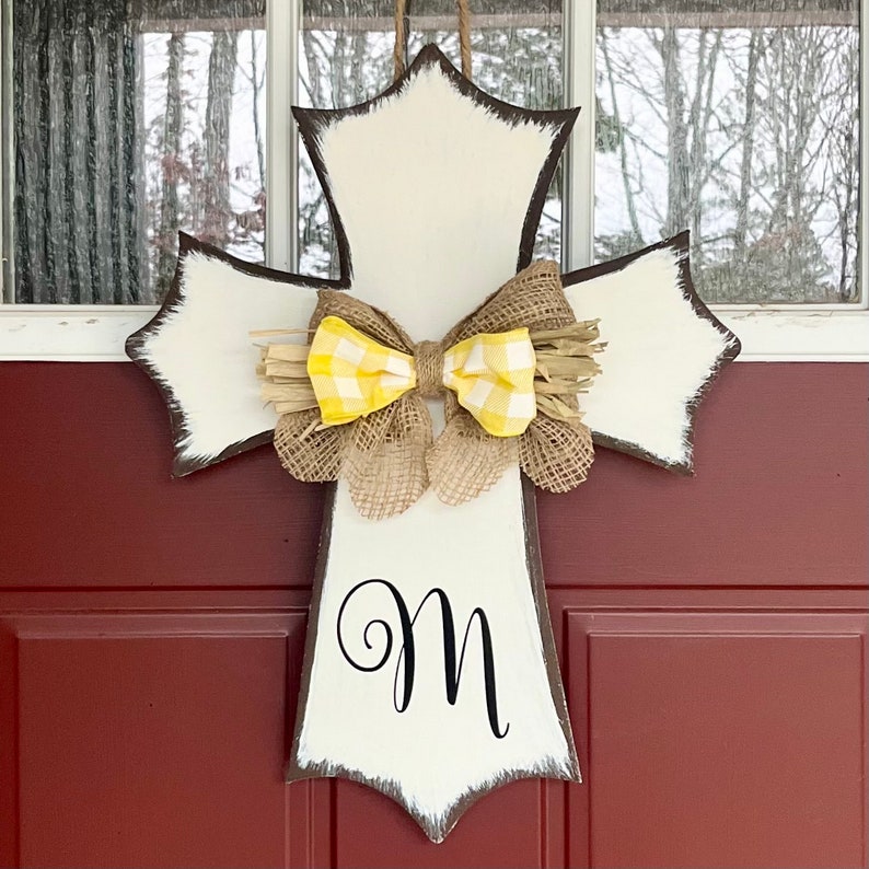 Distressed Rustic Wooden Cross Door Hanger/Monogrammed/Burlap Bow/Easter/Wall Decor/Easter/Home/Office Decor/Birthday Gift/Housewarming Gift image 6