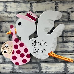 Stork Baby Door Hanger/Baby Nursery/It&#39;s a Boy!/It&#39;s a Girl!/Birth Announcement/Nursery Decor/Hospital Door Hanger/Baby Shower Gift