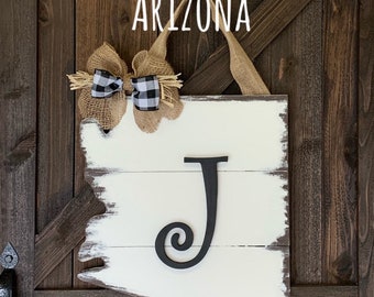 Arizona/State/Distressed/Monogrammed/Door Decor/Wedding Gift/Rustic/Housewarming/Plaque/Door Hanger/Wooden Sign/Initial/Farmhouse