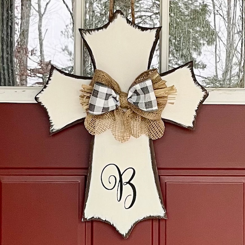 Distressed Rustic Wooden Cross Door Hanger/Monogrammed/Burlap Bow/Easter/Wall Decor/Easter/Home/Office Decor/Birthday Gift/Housewarming Gift image 10