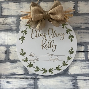 Laurel/Handpainted/Wreath of Leaves/Woodland Theme/Hospital/It&#39;s a Boy/Girl/Nursery Decor/Twins/Baby Shower/Birth Stats/Welcome