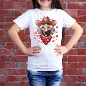 Cowboy Dapple Miniatura Dachshund/Óculos de Sol em Formato de Coração/Dia dos Namorados/Adesivo/Diversão/Svg/Amante de Cachorro/Download Digital/Transferência DTF/Camiseta
