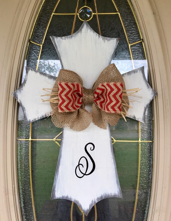 Distressed Rustic Wooden Cross Door Hanger/monogrammed/burlap Etsy