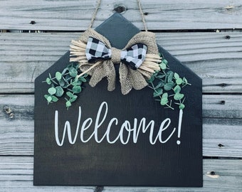 Welcome Home/State/Monogrammed/Door Decor/Wedding Gift/Rustic/Housewarming/Plaque/Door Hanger/Wooden Sign/Initial/Farmhouse