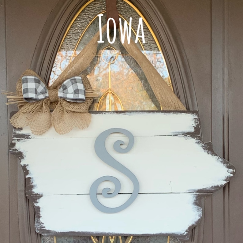 Iowa/state/distressed/monogrammed/door Decor/wedding - Etsy