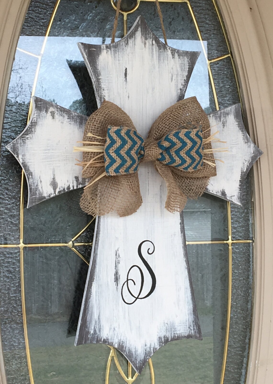 Distressed Rustic Wooden Cross Door Hanger/Monogrammed/Burlap Etsy