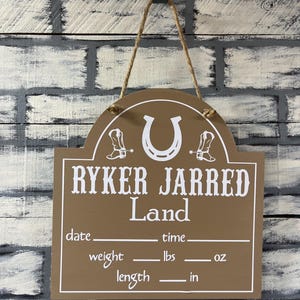 Cowboy Baby Door Hanger/Horseshoe/Cowboy Boots/Western Theme/Rounded Top Rectangle/Boho/Hospital/Birth Stats/Nursery Decor/Baby Stats/Spurs
