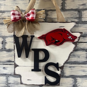 Arkansas/State/WPS/Monogrammed/Razorback Door Decor/Rustic/Dorm Decor/Door Hanger/Wooden Sign/Razorback Wall Decor/Farmhouse