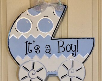 Baby Carriage Door Hanger/It's a Boy!/It's a Girl!/Birth Announcement/Nursery Decor/Hospital Door Hanger/Baby Shower Gift/Baby Gift/Twins