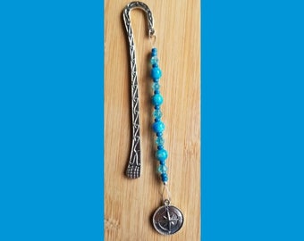 Book Jewelry – Compass Bookmark – Shades of Blue (# 073)
