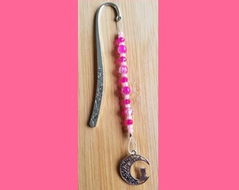 Book Jewelry – Cat on the Moon Bookmark – Shades of Pink (# 006)