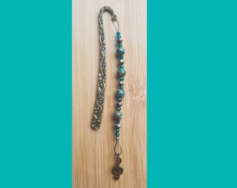 Book Jewelry – Treble Clef Bookmark – Shades of Green and Metallic (# 101)