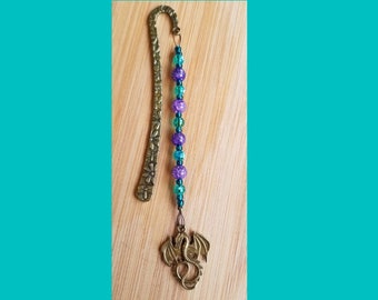 Book Jewelry – Dragon Bookmark – Purple and Green (# 011)