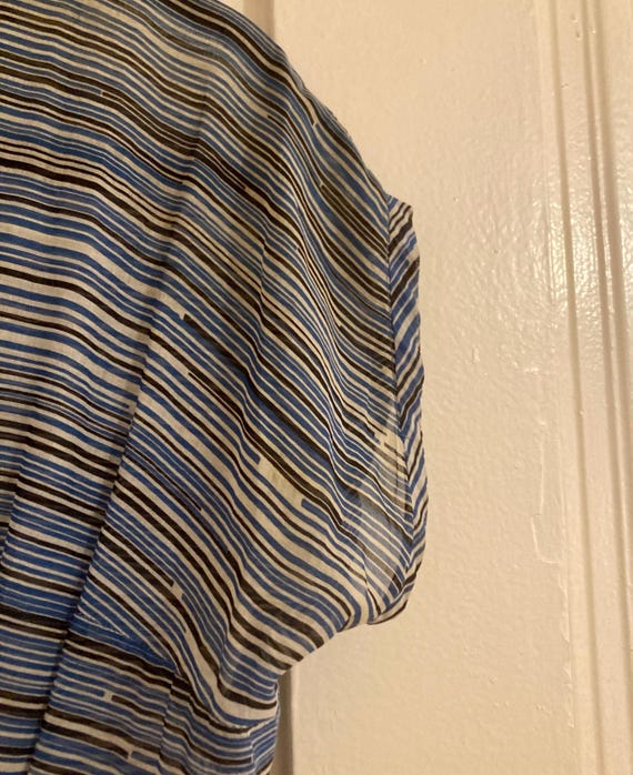 Vintage 1940s Day Dress, Lightweight Blue Striped… - image 3