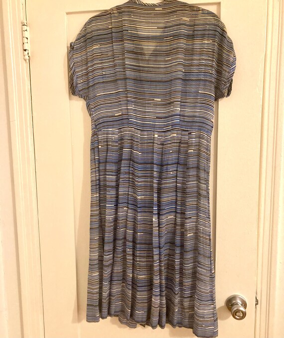 Vintage 1940s Day Dress, Lightweight Blue Striped… - image 5