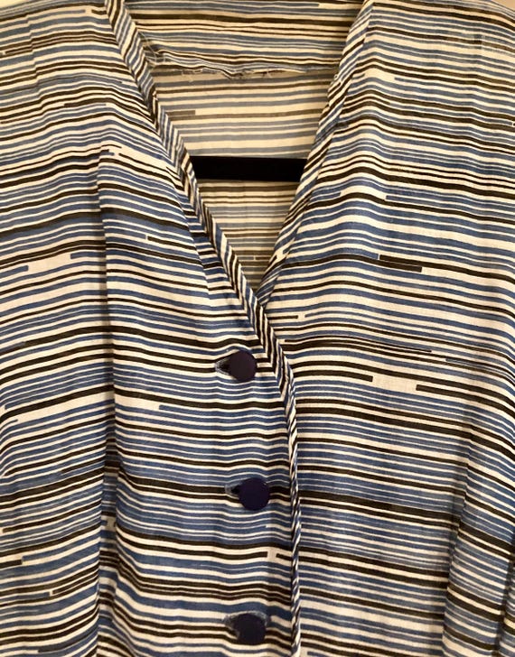 Vintage 1940s Day Dress, Lightweight Blue Striped… - image 2