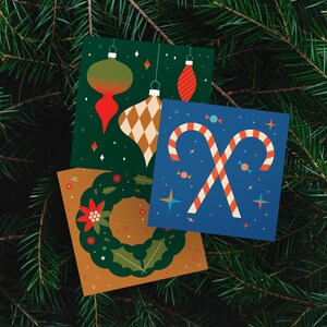 Pacote de cartões postais ilustrados de Natal – Conjunto de 3 cartões de Natal, cartões postais de Natal para impressão, downloads digitais, cartões postais modernos e minimalistas