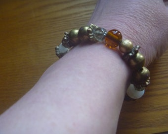 elasticated bronze beaded bracelet, vintage, autumnal colours