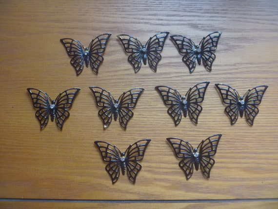 Nine Large Butterfly Pendants Reclaimed Black Metal Butterfly Etsy